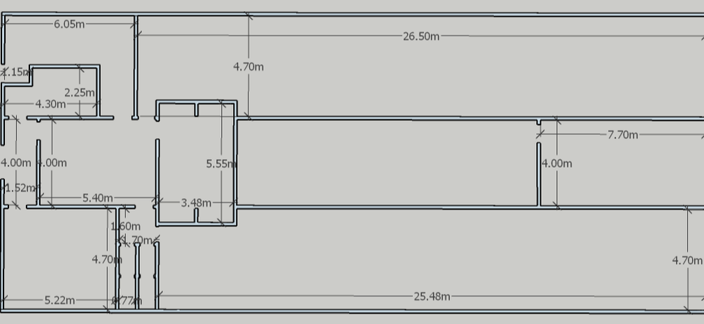 Floor plan with the hut's overall dimensions